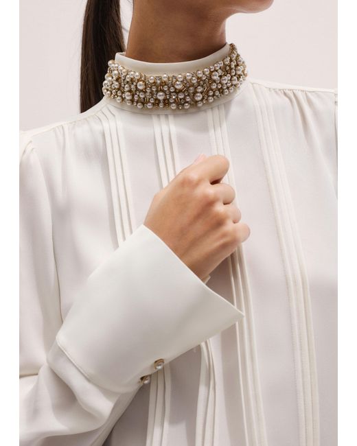 ME+EM Natural Silk Am-Pm High Neck Top + Embellished Collar
