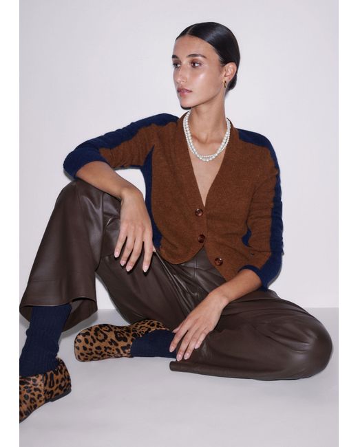 ME+EM Brown Contrast Panel Relaxed Cardigan