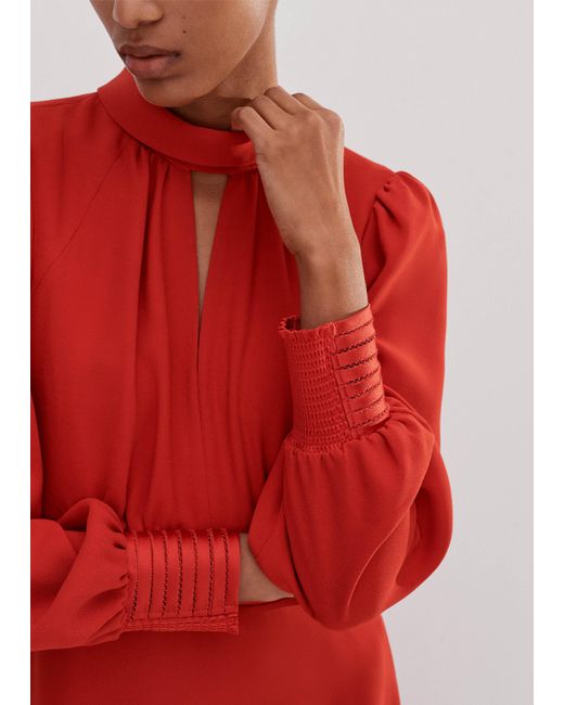 ME+EM Red Crepe Ladder Trim Maxi Dress