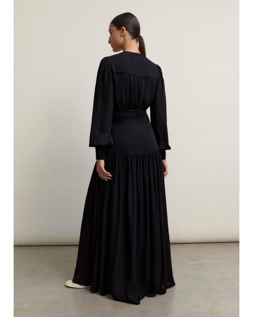 ME+EM Black Silk Statement V-Neck Maxi Dress + Belt