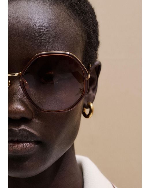 ME+EM Brown Heptagonal Frame Sunglasses