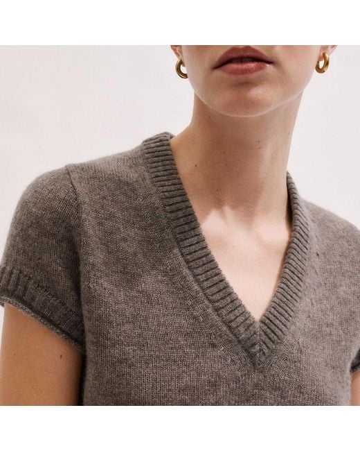 ME+EM Brown Merino Cashmere Silk V-Neck Straight Baby Tee