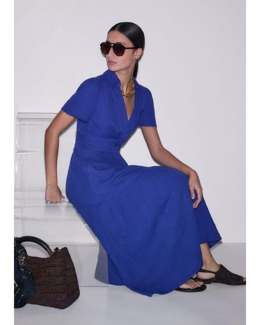 ME+EM Blue Fit & Flare Twist Detail Cheesecloth Maxi Dress