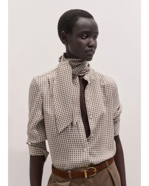 ME+EM Natural Squared Geo Print Blouse With Tie + Arm Adjuster Light Cream-Multi