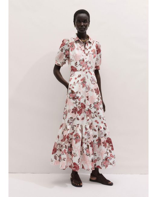 ME+EM Pink Grand Paisley Print Fit And Flare Maxi Dress + Tie Light Cream-Multi