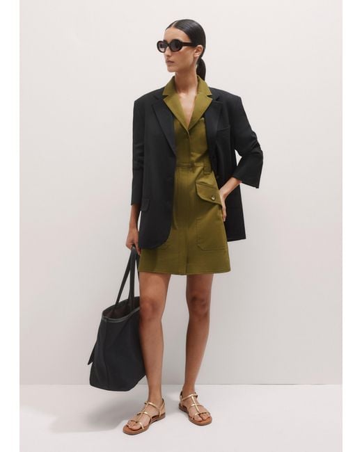 ME+EM Green Collared Zip Front Utility Dress + Belt