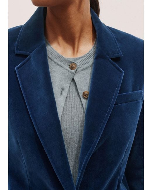 ME+EM Blue Velvet Sharp Shoulder Jacket