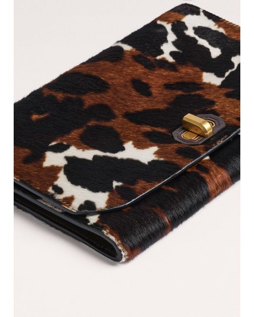 ME+EM Black Cow Print Envelope Clutch Dark Multi