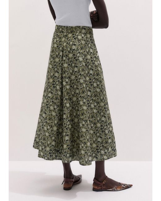 ME+EM White Silk Cotton Overgrown Floral Print Maxi Skirt-Multi