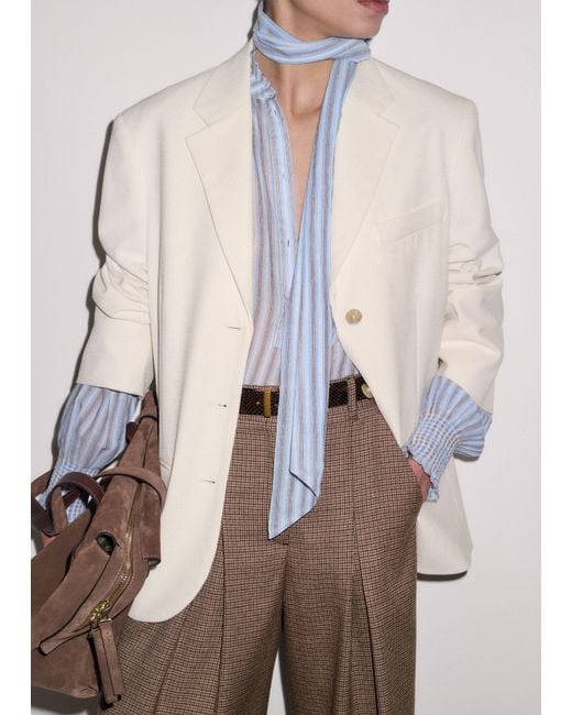 ME+EM Blue Cotton Voile Stripe Blouse + Tie