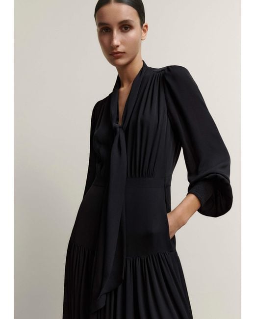 ME+EM Black Silk Statement V-Neck Maxi Dress + Belt