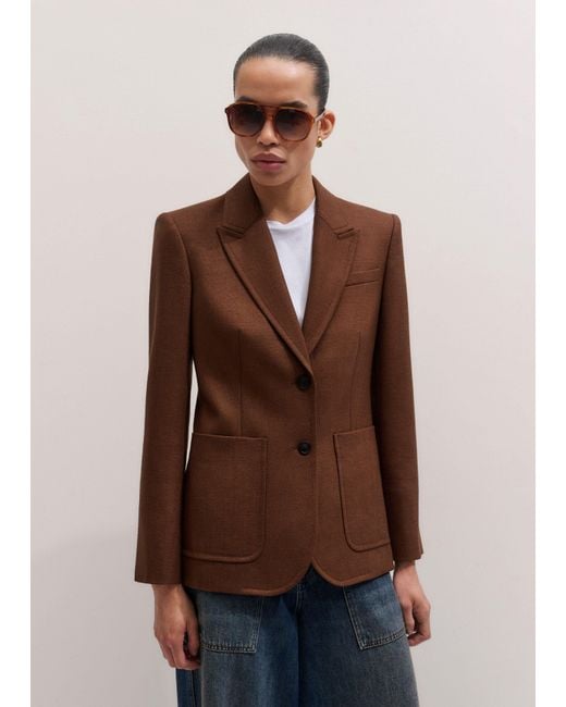 ME+EM Brown Sharp Shoulder Contour Blazer