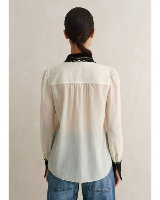 ME+EM Natural Silk Cotton Embroidered Collar Blouse