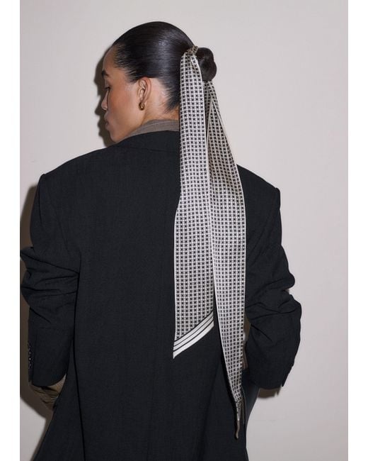 ME+EM White Tubular Squared Geo Print Scarf Cream