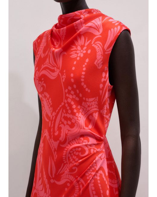 ME+EM Red Stylised Silhouette Print Bias Cut Full Length Dress