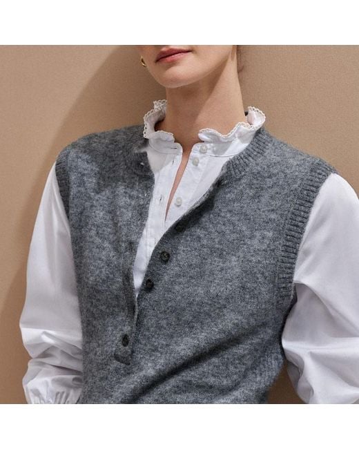 ME+EM Gray Henley Knit Vest Mid Melange