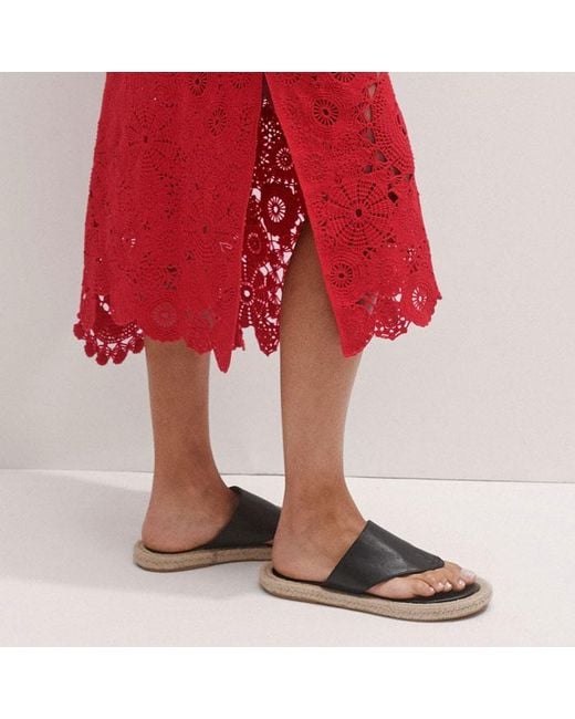 ME+EM Red Asymmetric Cotton Crochet Maxi Dress + Slip