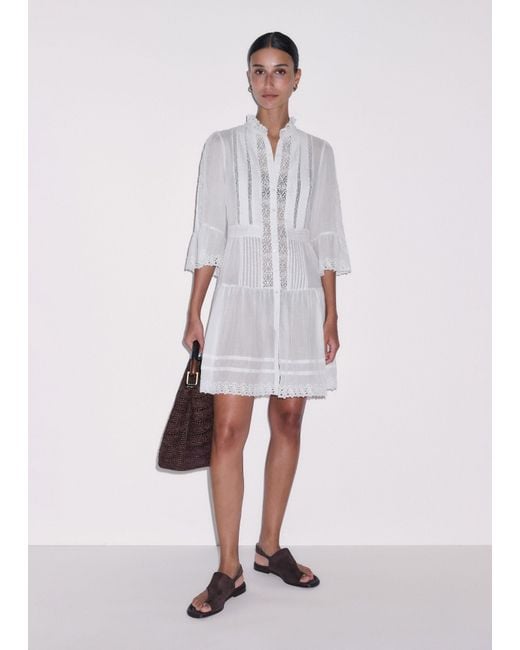 ME+EM White Cotton Voile Lace Trim Short Dress + Slip