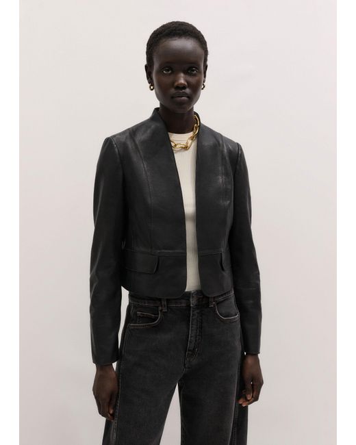 ME+EM Black Cropped Leather Jacket
