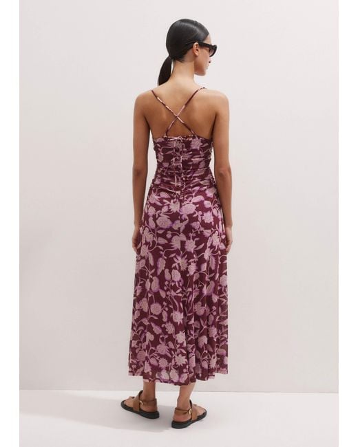 ME+EM Multicolor Midnight Hibiscus Print Ruched Maxi Dress