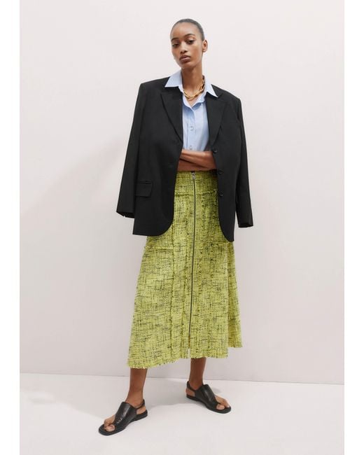 ME+EM Green Tweed Zip Front A-Line Midi Skirt