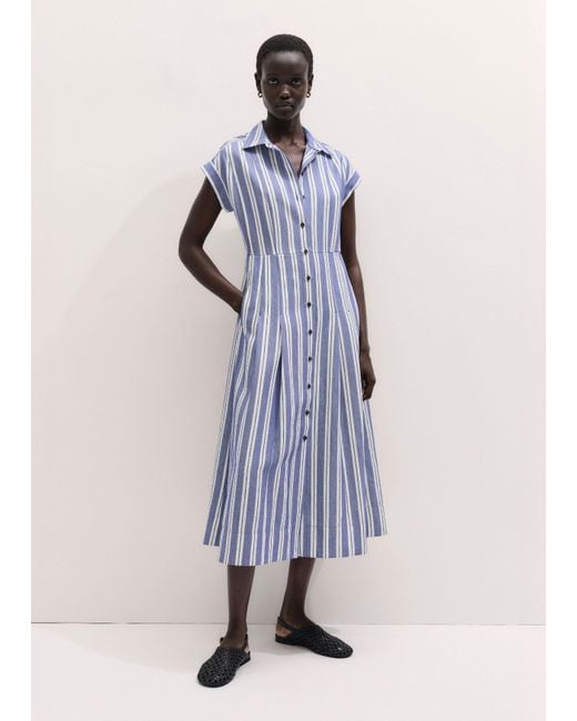ME+EM Blue Stripe Fit And Flare Midi Shirt Dress + Belt-Multi