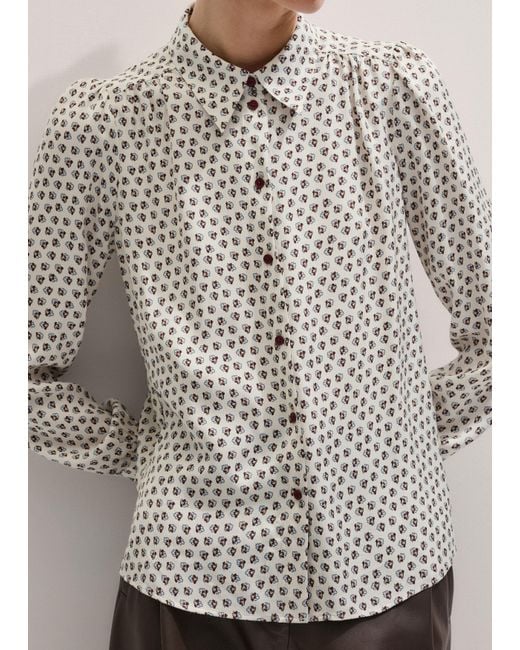 ME+EM Gray Micro Paisley Print Blouse + Tie