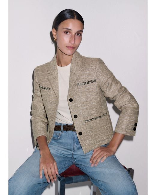 ME+EM Blue Metallic Short Patch Pocket Jacket