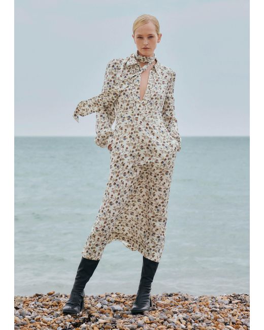 ME+EM Natural Jacquard Cottage Garden Print Maxi Shirt Dress + Belt