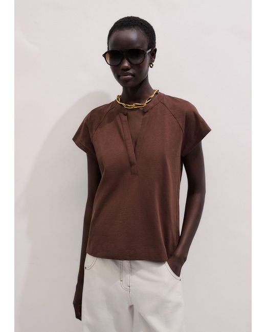 ME+EM Brown Open Placket Swing Top