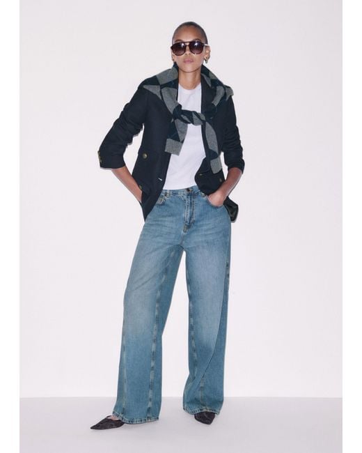 ME+EM Blue Twill Sharp Shoulder Blazer