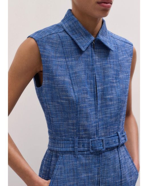 ME+EM Blue Texture Wide Leg Cropped Jumpsuit