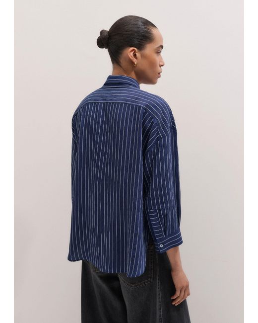 ME+EM Blue Boxy Three Quarter Sleeve Striped Shirt