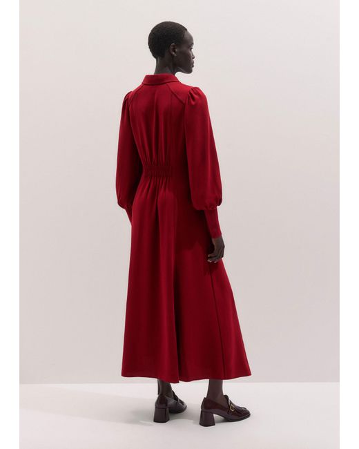 ME+EM Red Crepe Statement Sleeve Maxi Dress
