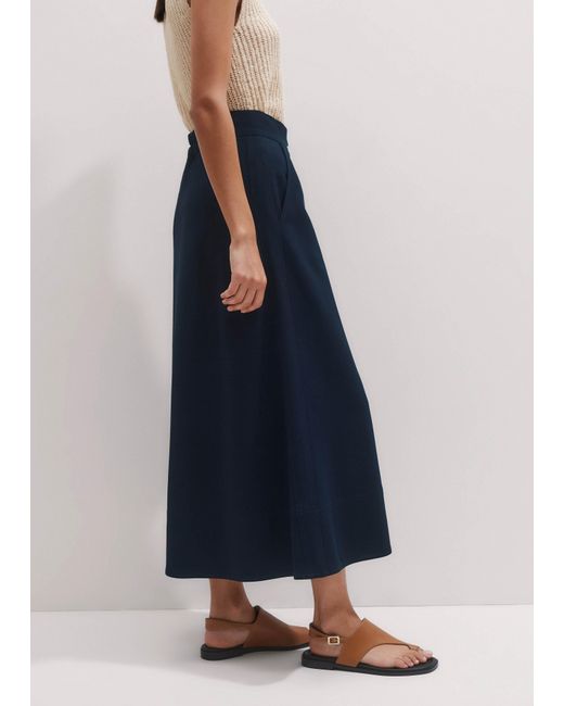 ME+EM Blue Luxe Travel Tailoring Zip-Front Midi Skirt