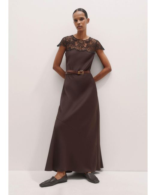 brown bias cut dress PAJA Farm Edit Silk Bias-Cut Lace Slip Dress