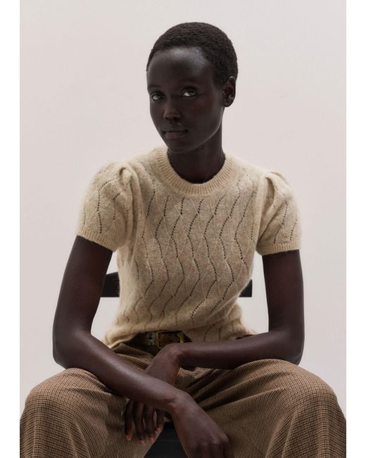 ME+EM Brown Lofty Pointelle Slim Knit Tee Latte Melange