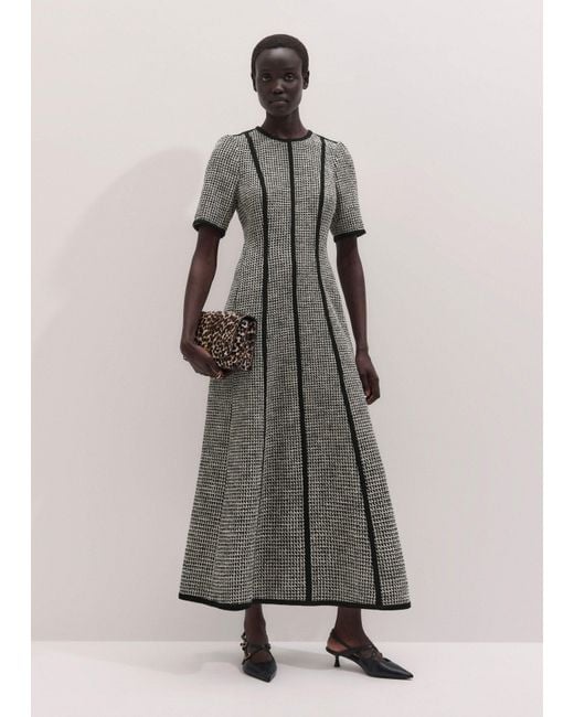 ME+EM Gray Panelled Fit And Flare Maxi Dress-Light Cream