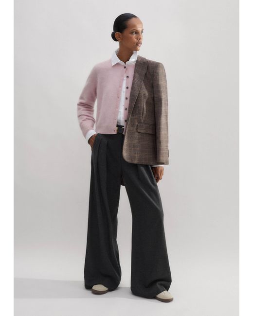 ME+EM Pink Brushed Cashmere Crew Neck Cardigan