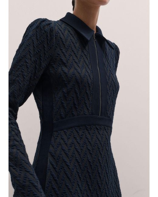 ME+EM Blue Graphic Jacquard Fit And Flare Midi Dress-Rich