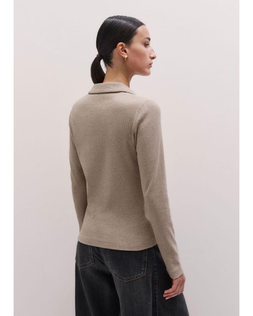 ME+EM Gray Ultimate Longsleeve Rib Polo Top
