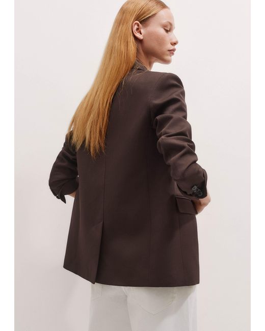 ME+EM Brown Sharp Shoulder Straight Blazer