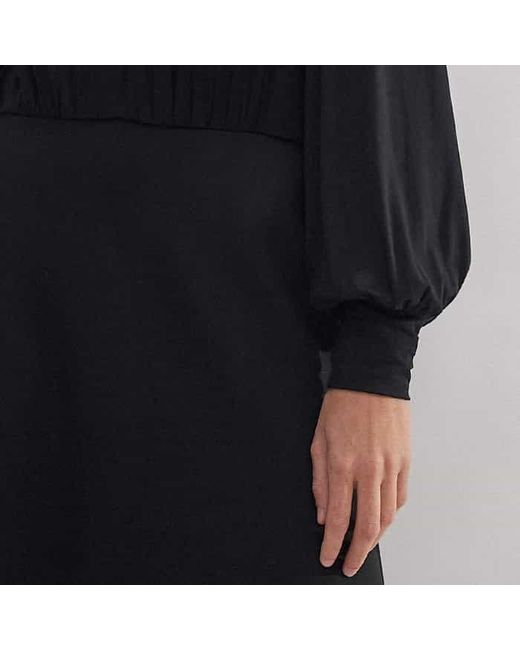 ME+EM Black Gather Detail Midi Dress
