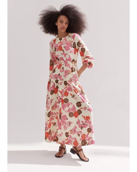 ME+EM Pink Cheesecloth Bali Print Full-length Dress