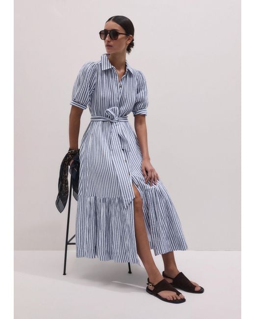 ME+EM Purple Cheesecloth Stripe Midi Shirt Dress + Belt