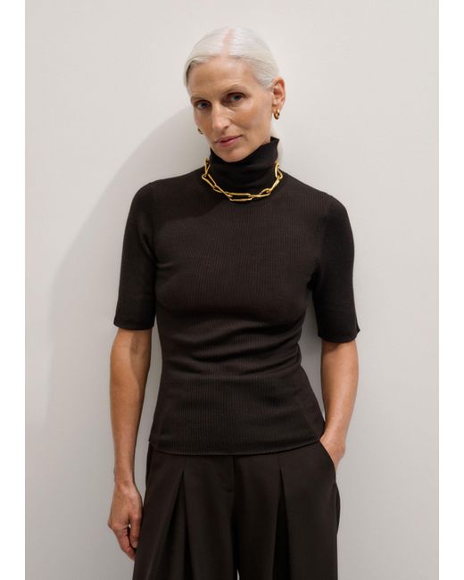 ME+EM Black Superfine Ribbed Roll Neck Tee