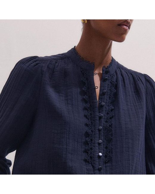 ME+EM Blue Cheesecloth Intricate Detail Blouse
