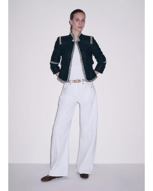 ME+EM Blue Contrast-Trim Fitted Wool-Blend Jacket