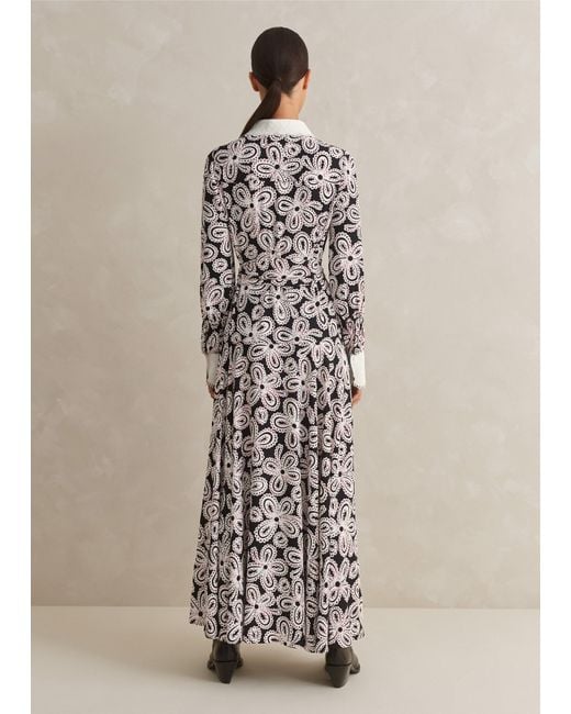 ME+EM Natural Lace Flower Print Shirt Maxi Dress + Belt