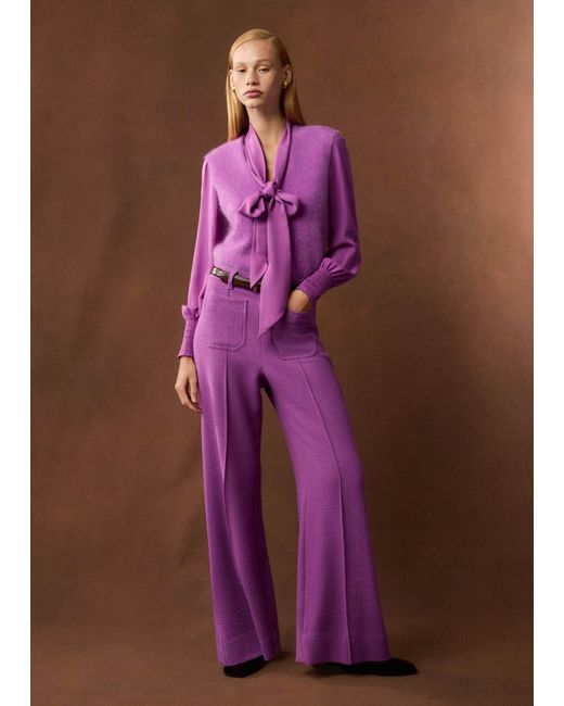 ME+EM Purple Regular-Length Textured Subtle Flare Trouser